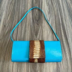 Oscar de la Renta Vintage Turquoise and Brown Shoulder Bag
